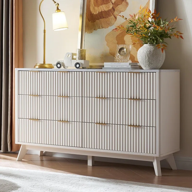 Modern White Chest Of Drawers With Ribbed Detailing