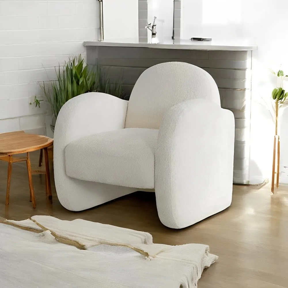 Curved Boucle Lounge Armchair With Backrest