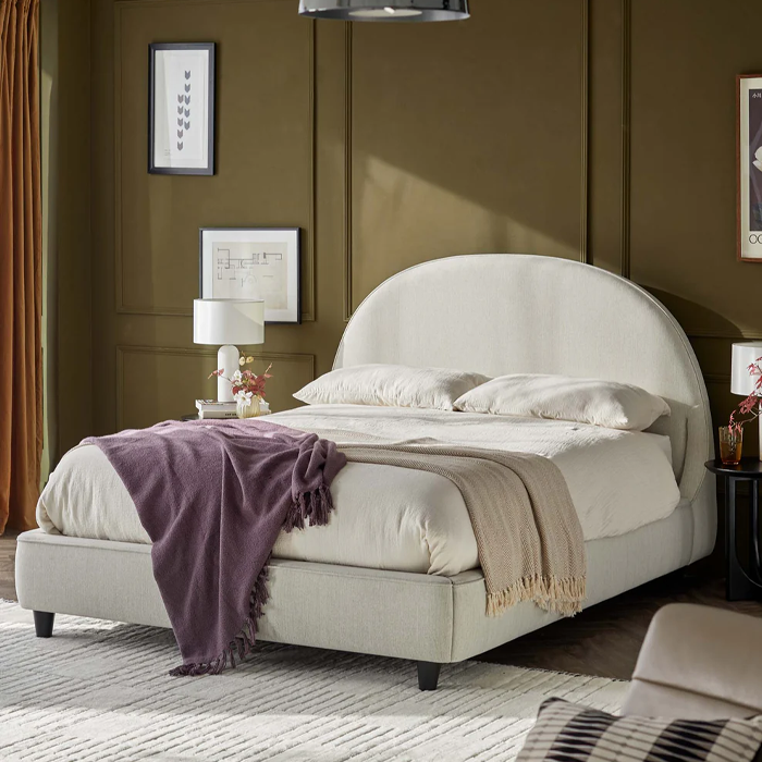 Curved Ivory Fabric Bed