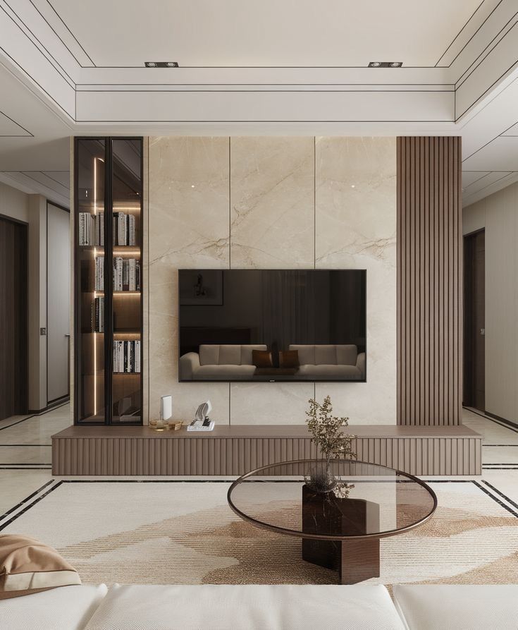 LuxeMarble – Modern TV Media Wall With Cabinet And TV Console