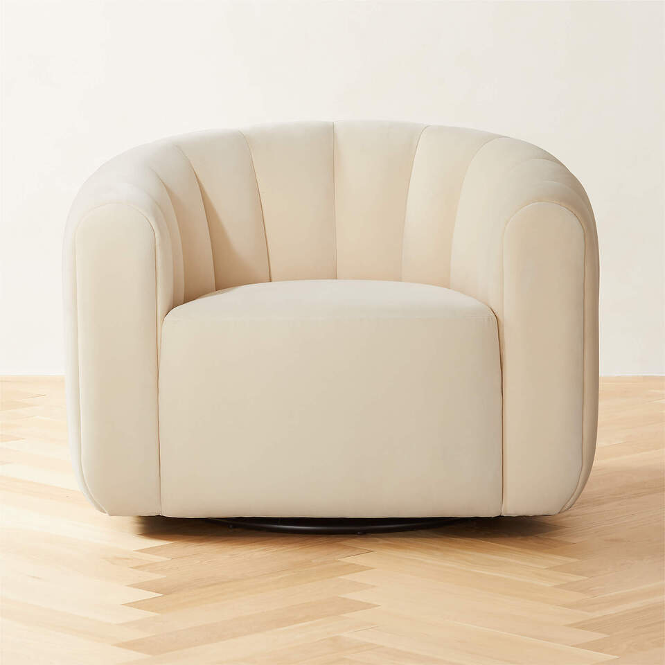Cream Velvet Swivel Chair - Image 4