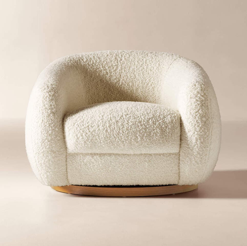 Modern Boucle Swivel Chair – Plush Curved