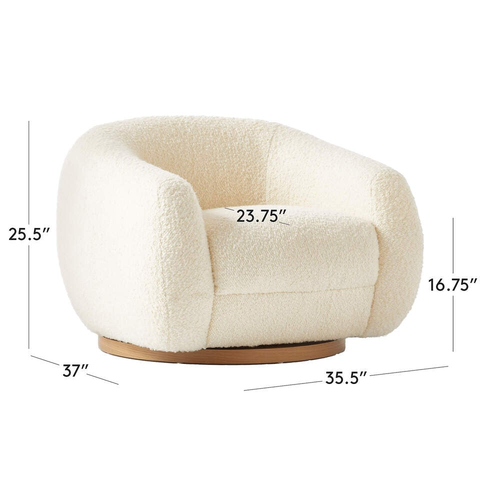 Modern Boucle Swivel Chair – Plush Curved - Image 2
