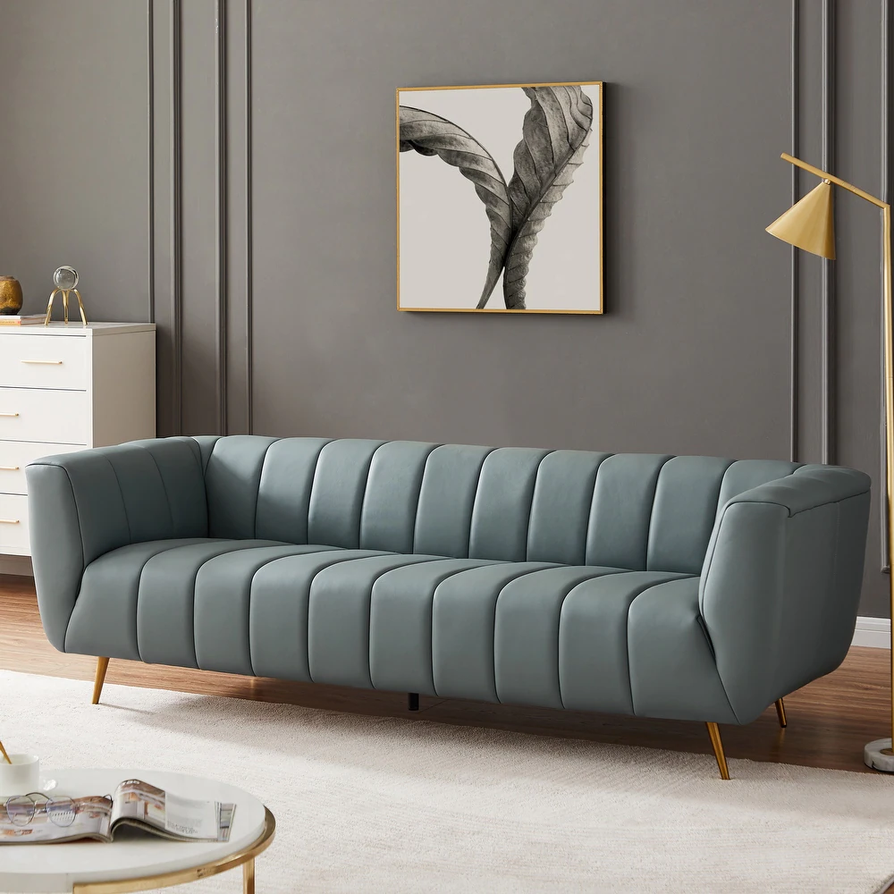 3-Seater Tuxedo Upholstered Leather Sofa