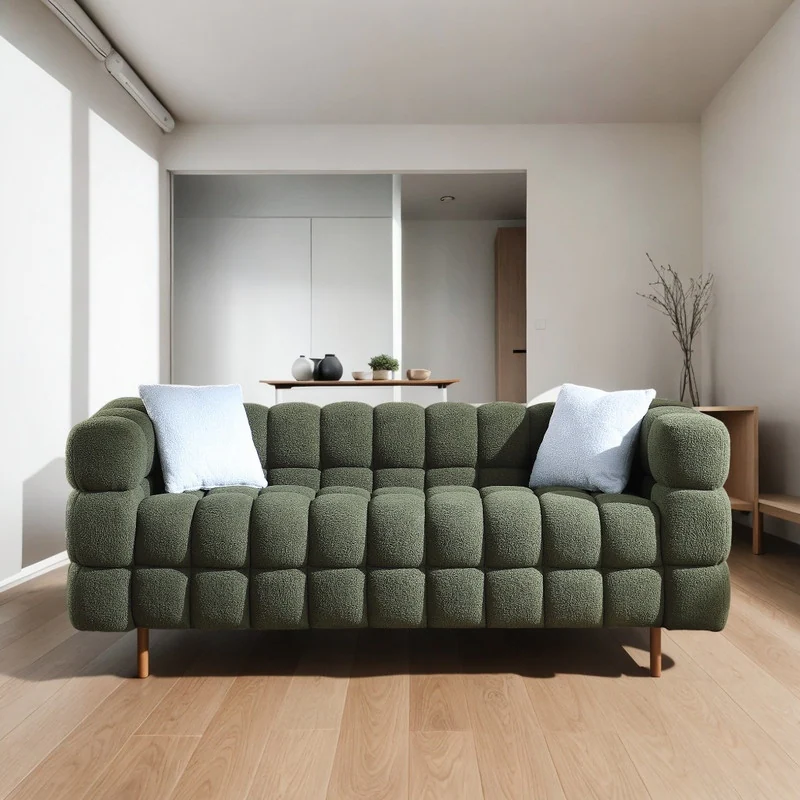 3-Seater Khaki Bouclé Statement Sofa with Soft Texture