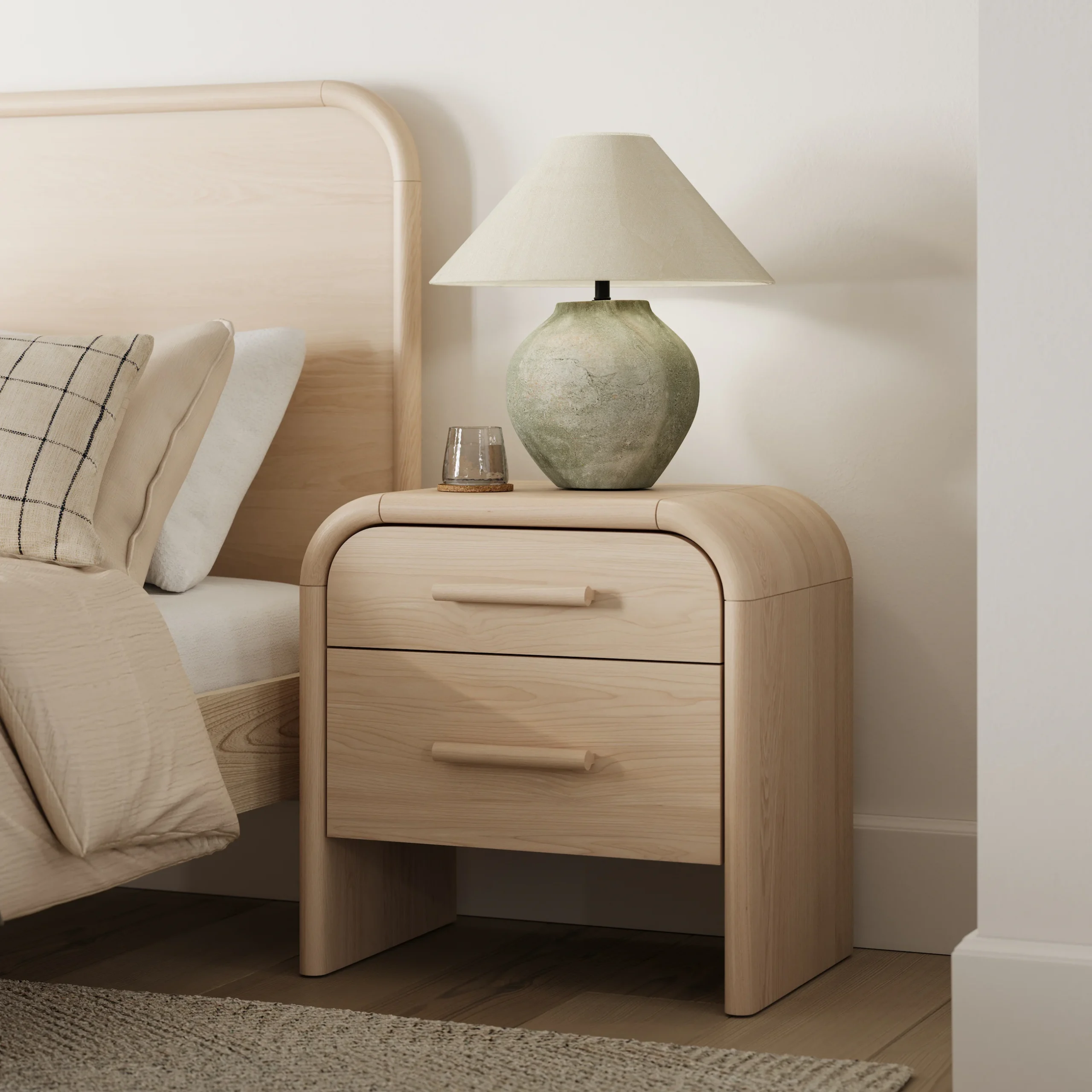 Light Oak Modern Two-Drawer-Bedside Table